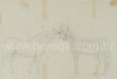 Esboço em grafite de égua madrinha e outro cavalo - não datado