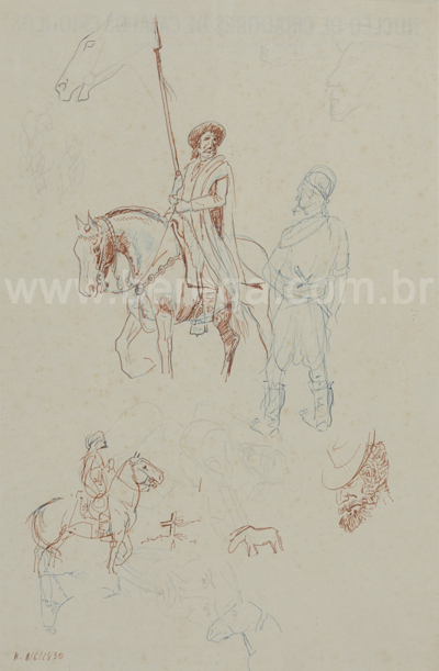 Esboços de gaúchos e cavalos - não datado
