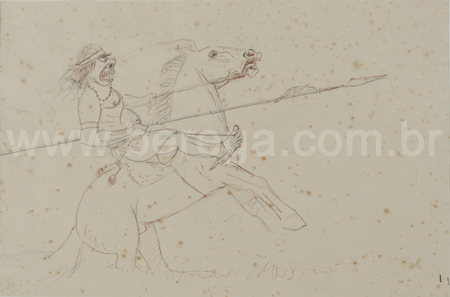 Desenho de índio caricato à cavalo e com lança - não datado