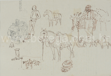 Desenhos de gaúchos e cavalos - não datado