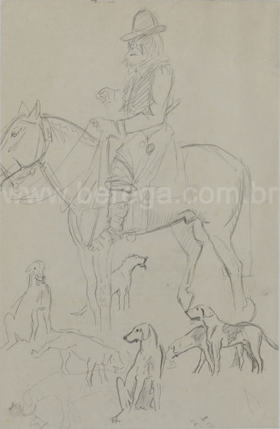 Desenho com gaúcho à cavalo e cães - não datado