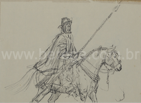 Desenho de gaúcho à cavalo com lança - não datado