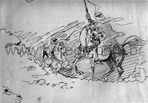 desenho r?ido de bedu?os e cavalos ?abes.