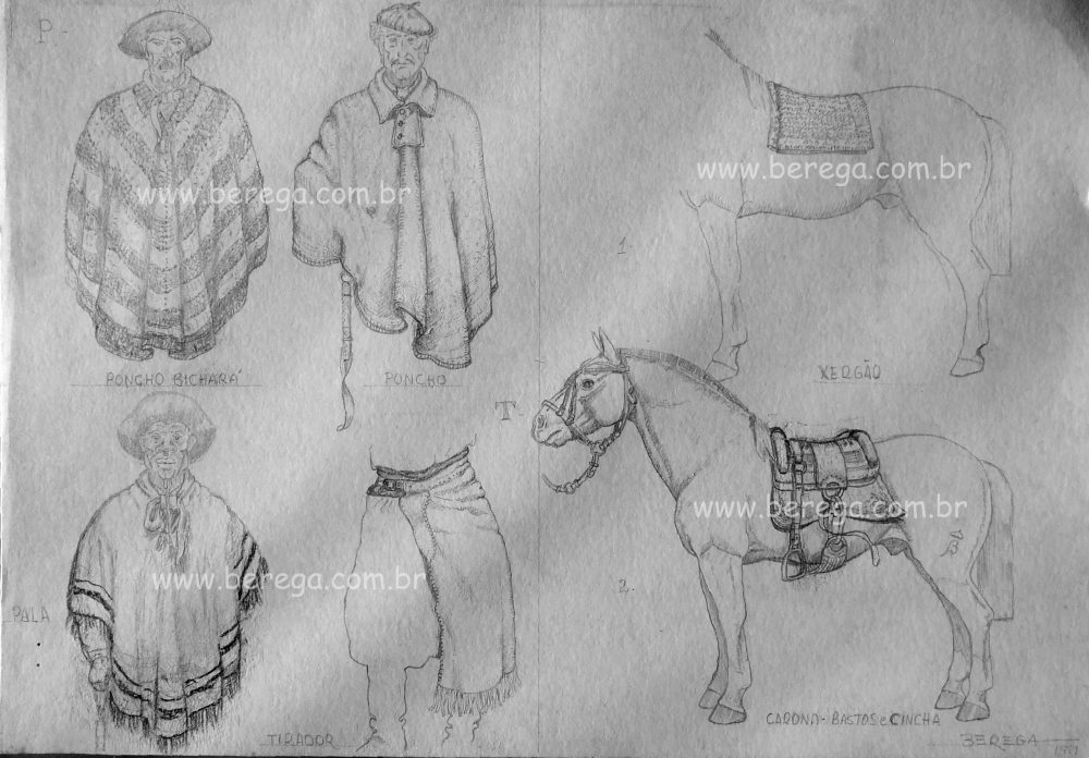 Desenhos de objetos e utensílios gauchescos