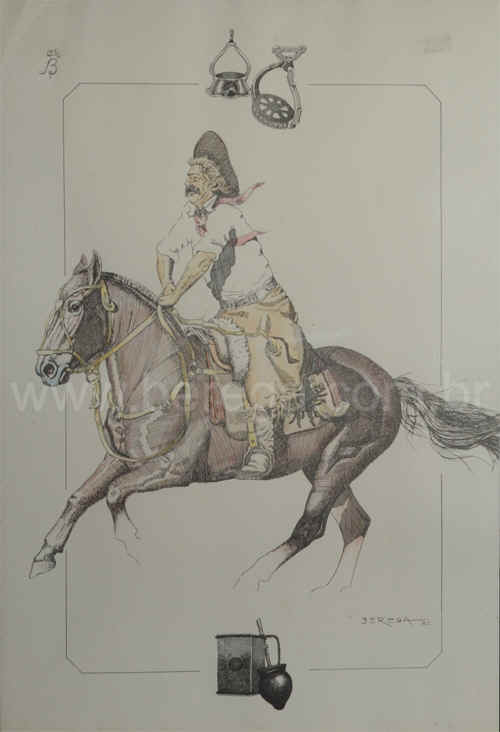 Lamina aquareleda do Album n3, Gauhos e Cavalos - 1982