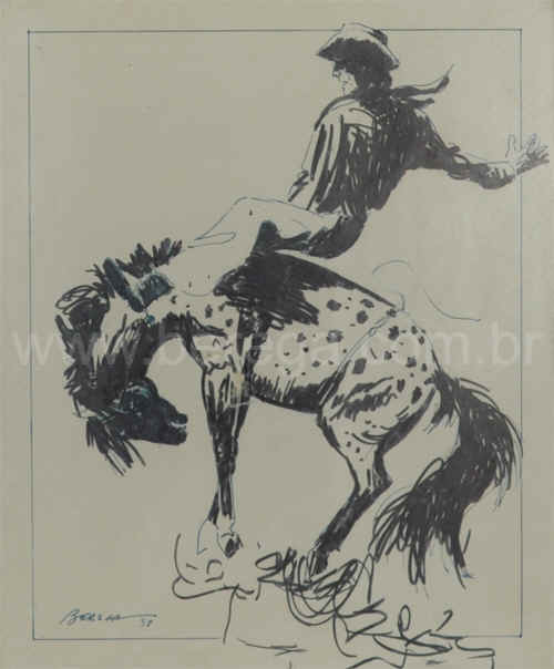Esboço de Cowboy em rodeio com Apaloosa - 1993