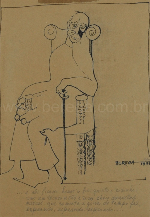 Desenho de Velho em Nankin com poema - 1977