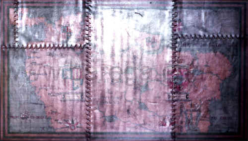 mapa medieval em couro com costuras - 1976 ou 1977 (?)